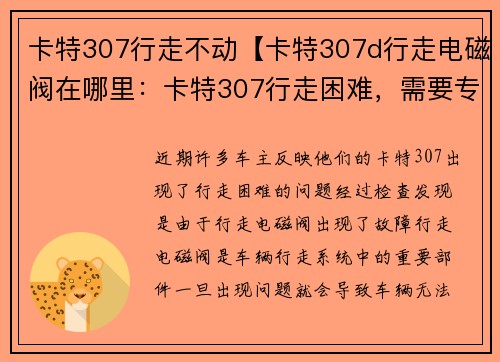 卡特307行走不动【卡特307d行走电磁阀在哪里：卡特307行走困难，需要专业维修】